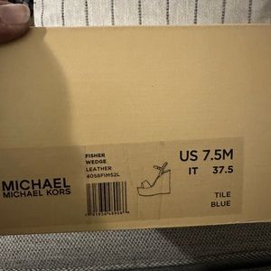 Michael Kors Fisher Wedge Leather Tile Blue Women Shoes Beach Spring